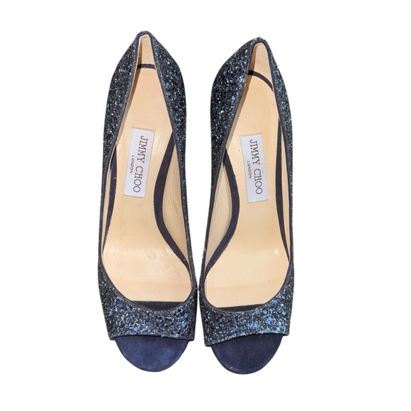 JIMMY CHOO Luna Multi Glitter Petrol Heels Pumps 100 EU Size 39.5 - Picture 4 of 14